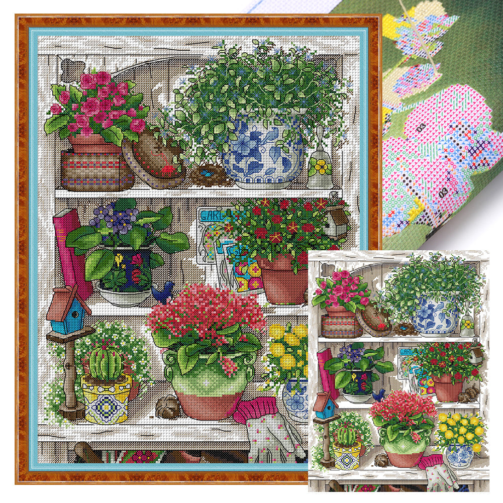 Flower Stand - 14CT Stamped Cross Stitch 34*44CM(Joy Sunday)