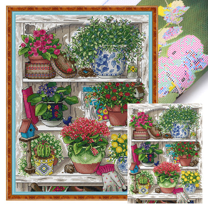 Flower Stand - 14CT Stamped Cross Stitch 34*44CM(Joy Sunday)