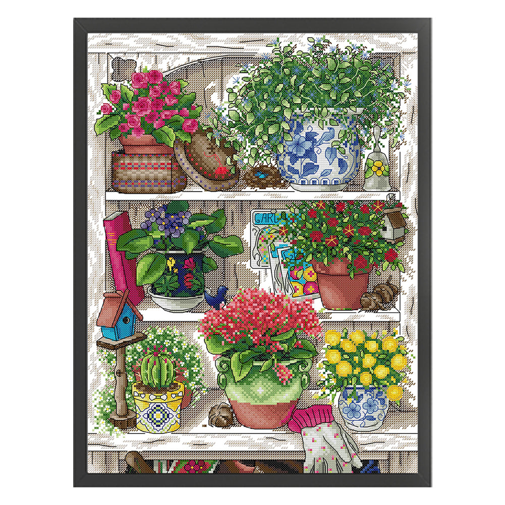 Flower Stand - 14CT Stamped Cross Stitch 34*44CM(Joy Sunday)