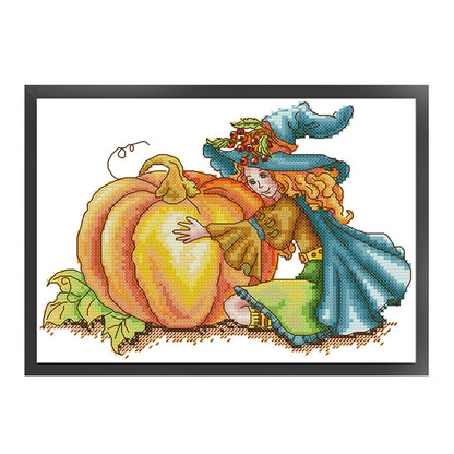 Witch And Pumpkin - 14CT Stamped Cross Stitch 27*19CM(Joy Sunday)