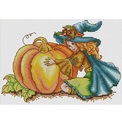 Witch And Pumpkin - 14CT Stamped Cross Stitch 27*19CM(Joy Sunday)