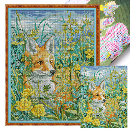 Fox In Flowers - 11CT Stamped Cross Stitch 48*63CM(Joy Sunday)