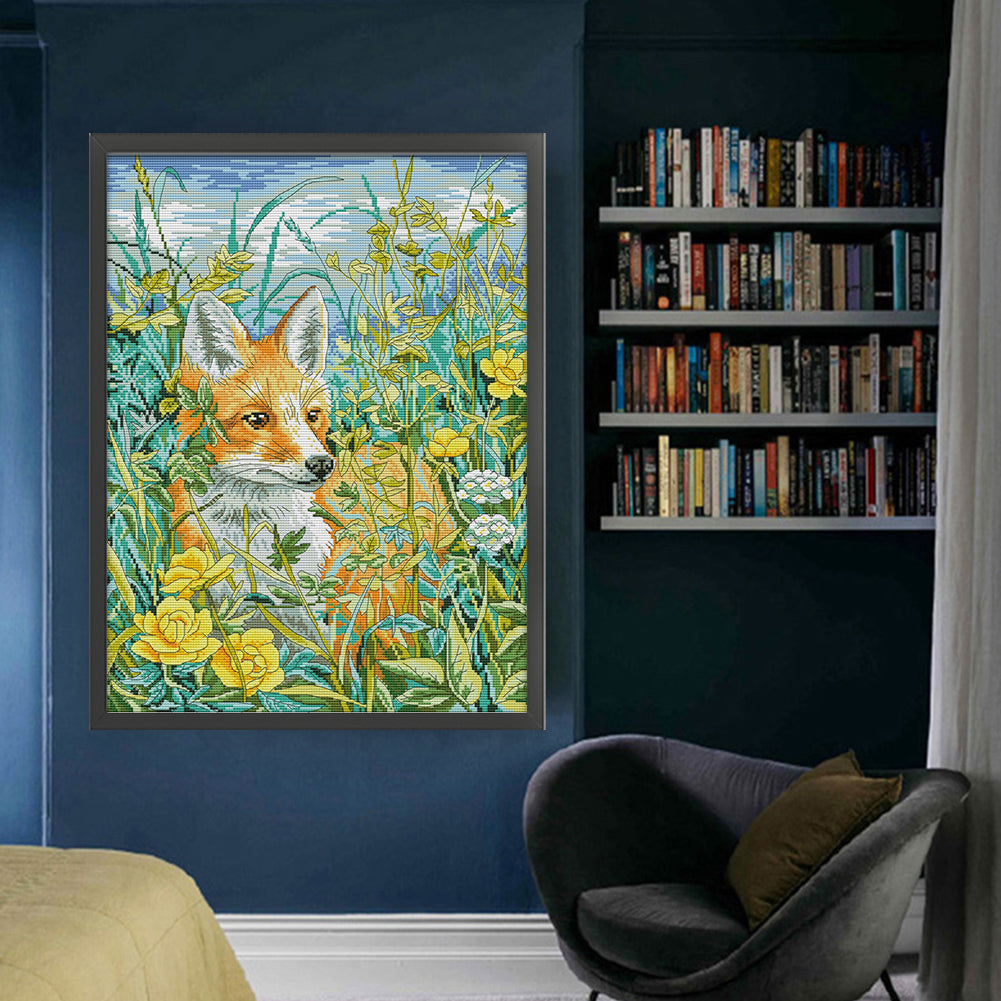 Fox In Flowers - 11CT Stamped Cross Stitch 48*63CM(Joy Sunday)