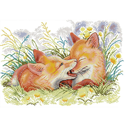 Two Playful Foxes - 11CT Stamped Cross Stitch 61*44CM(Joy Sunday)