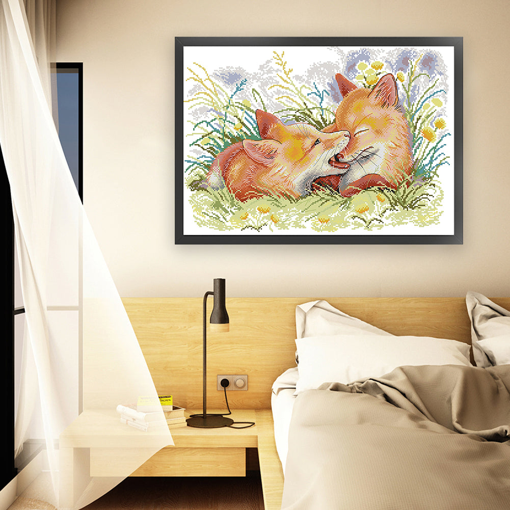 Two Playful Foxes - 11CT Stamped Cross Stitch 61*44CM(Joy Sunday)