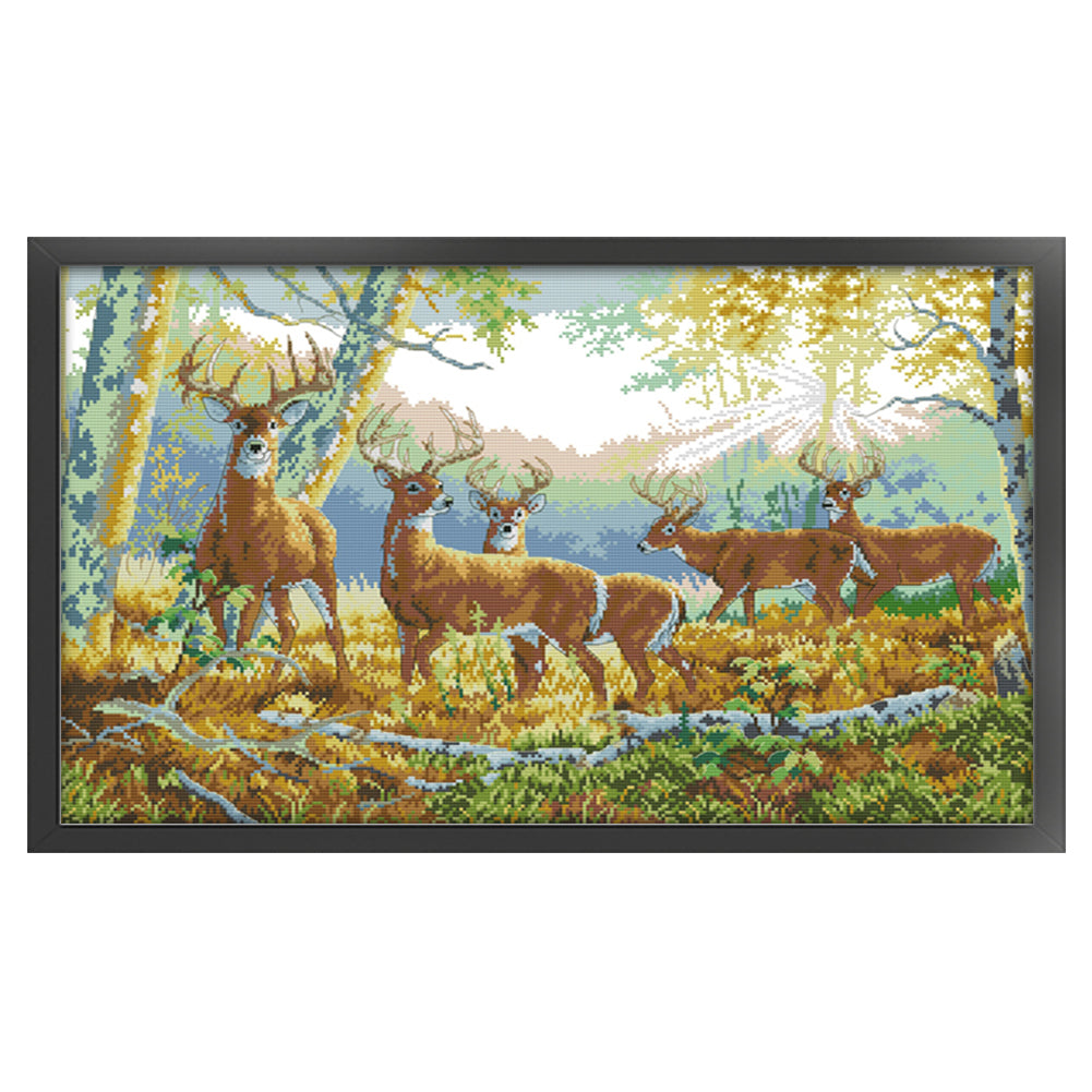 Five Deer In The Forest - 11CT Stamped Cross Stitch 77*52CM(Joy Sunday)