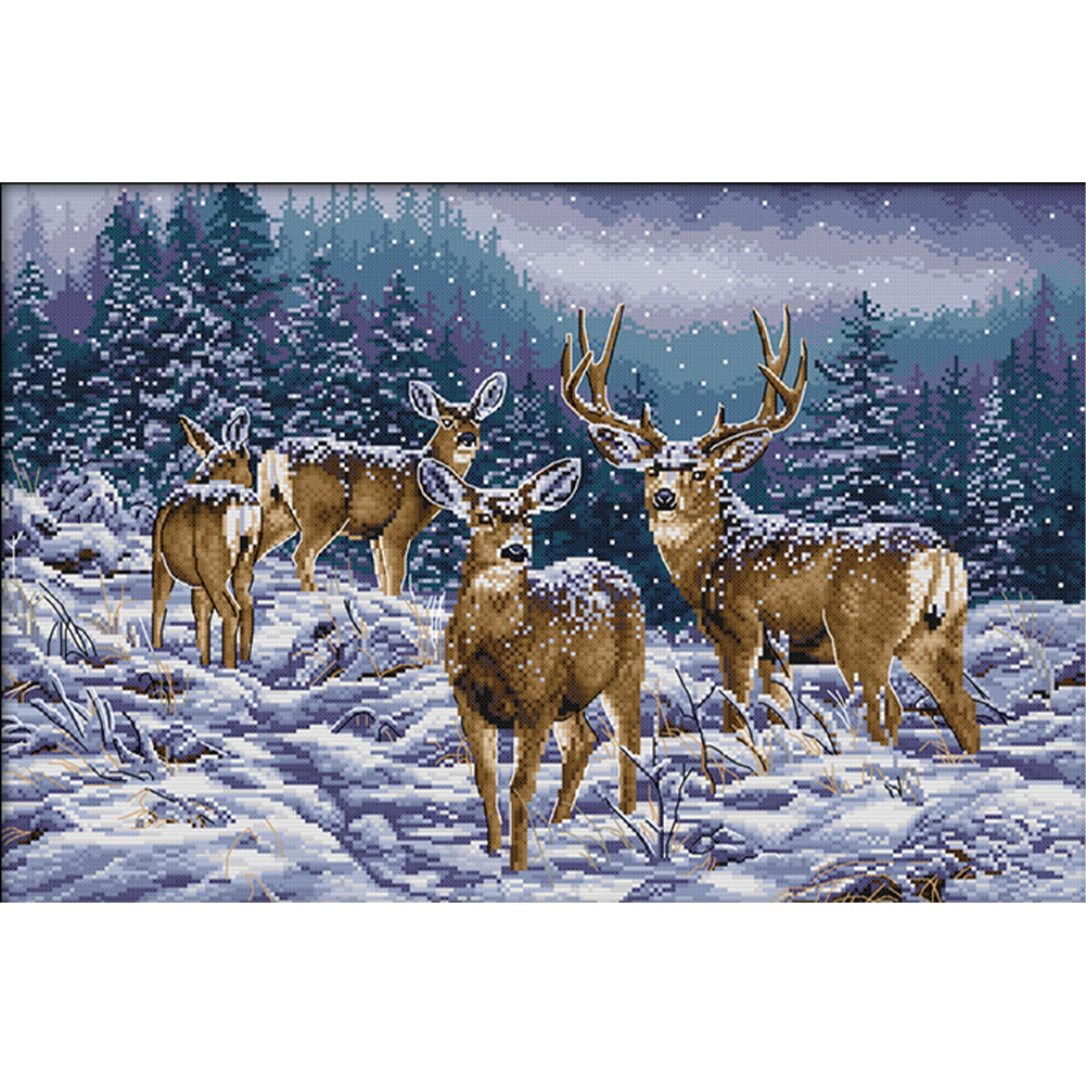 Deer Herd In Winter - 11CT Stamped Cross Stitch 68*48CM(Joy Sunday)