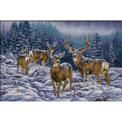 Deer Herd In Winter - 11CT Stamped Cross Stitch 68*48CM(Joy Sunday)