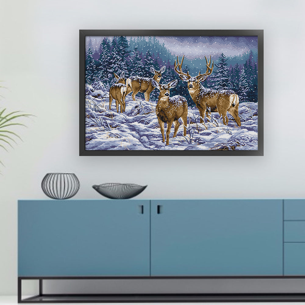 Deer Herd In Winter - 11CT Stamped Cross Stitch 68*48CM(Joy Sunday)