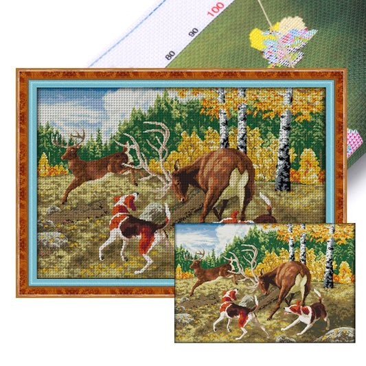 Hounds And Elk - 11CT Stamped Cross Stitch 88*64CM(Joy Sunday)