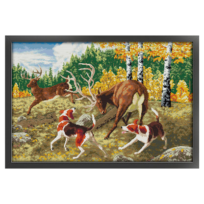 Hounds And Elk - 11CT Stamped Cross Stitch 88*64CM(Joy Sunday)