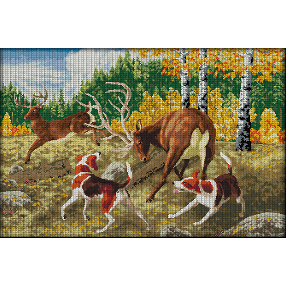 Hounds And Elk - 11CT Stamped Cross Stitch 88*64CM(Joy Sunday)