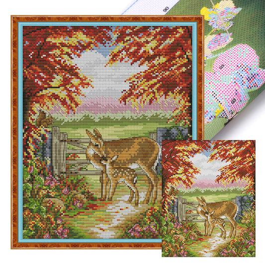 Warm Deer Mother And Son - 11CT Stamped Cross Stitch 36*42CM(Joy Sunday)