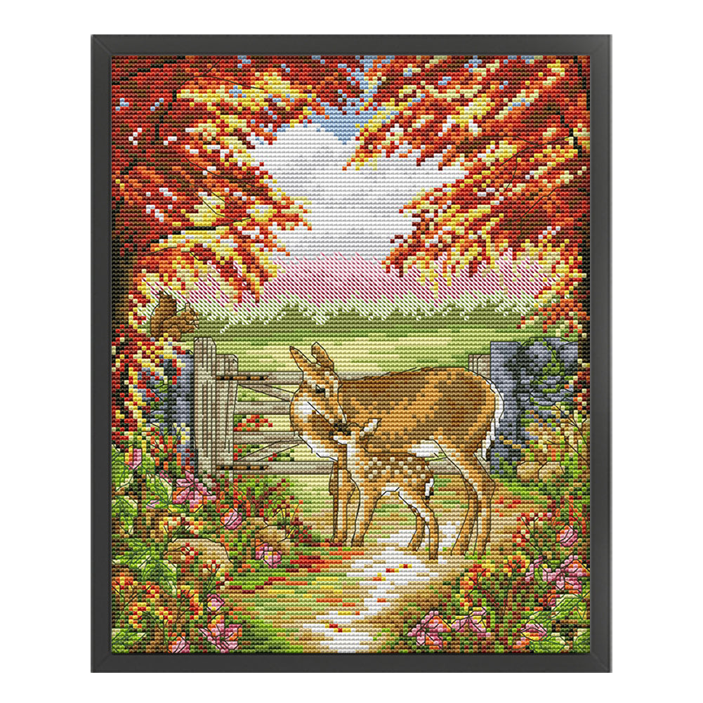 Warm Deer Mother And Son - 11CT Stamped Cross Stitch 36*42CM(Joy Sunday)