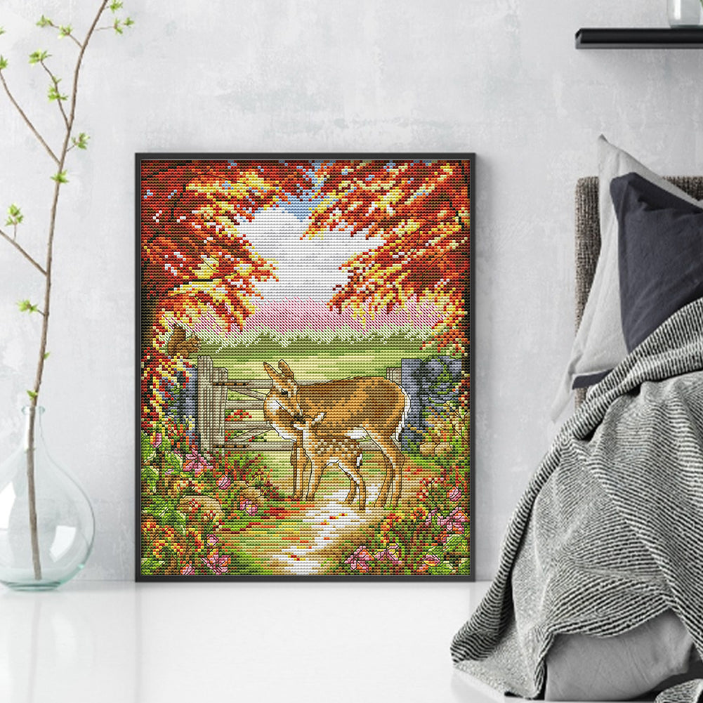 Warm Deer Mother And Son - 11CT Stamped Cross Stitch 36*42CM(Joy Sunday)