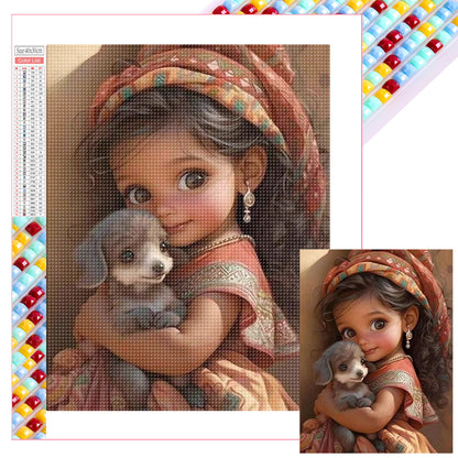 Little Girl Holding Animals - Full Square Drill Diamond Painting 30*40CM