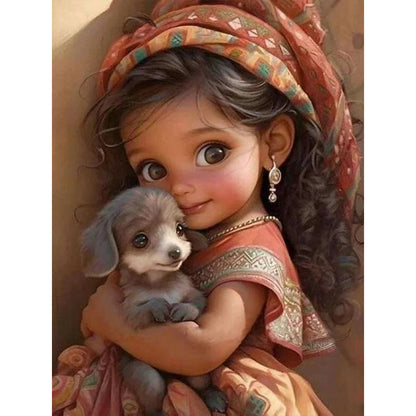 Little Girl Holding Animals - Full Square Drill Diamond Painting 30*40CM