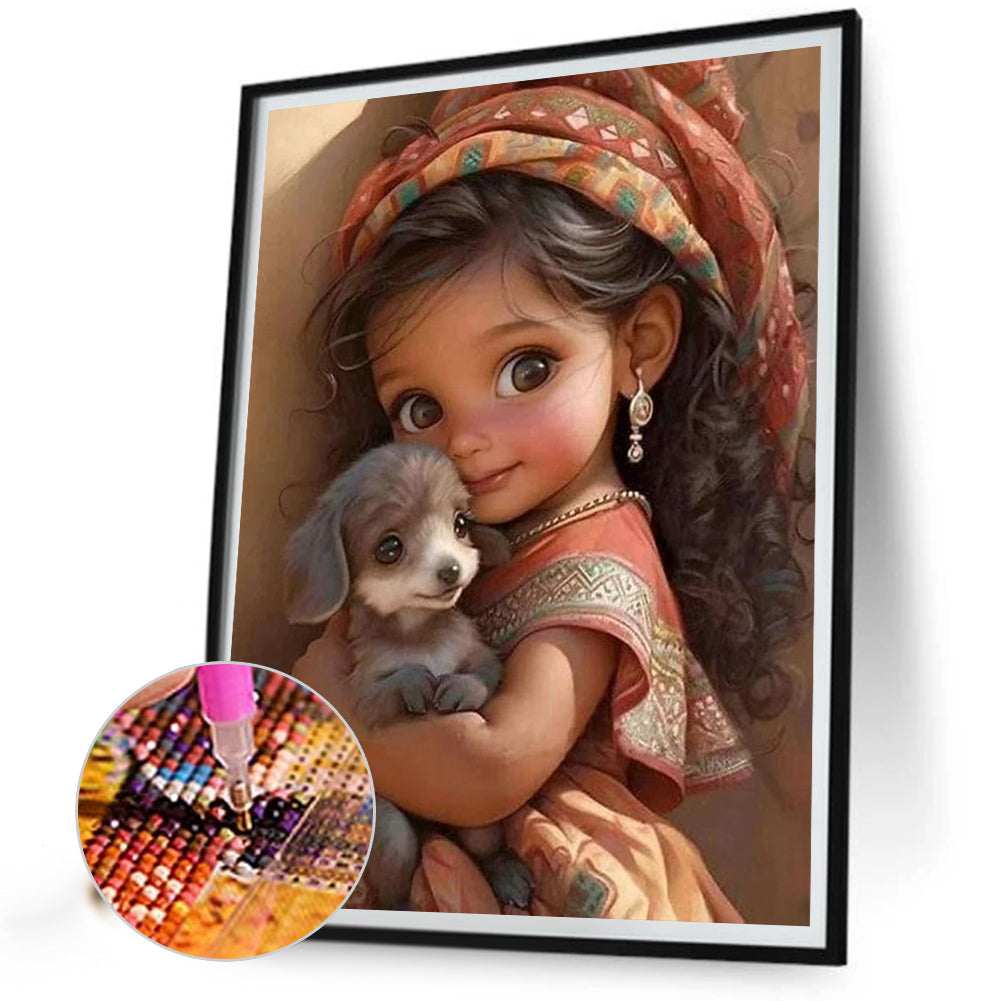 Little Girl Holding Animals - Full Square Drill Diamond Painting 30*40CM