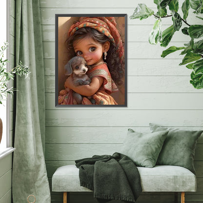 Little Girl Holding Animals - Full Square Drill Diamond Painting 30*40CM