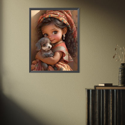 Little Girl Holding Animals - Full Square Drill Diamond Painting 30*40CM