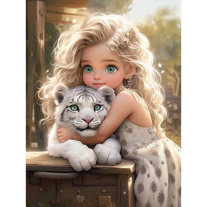 Little Girl Holding Animals - Full Square Drill Diamond Painting 30*40CM