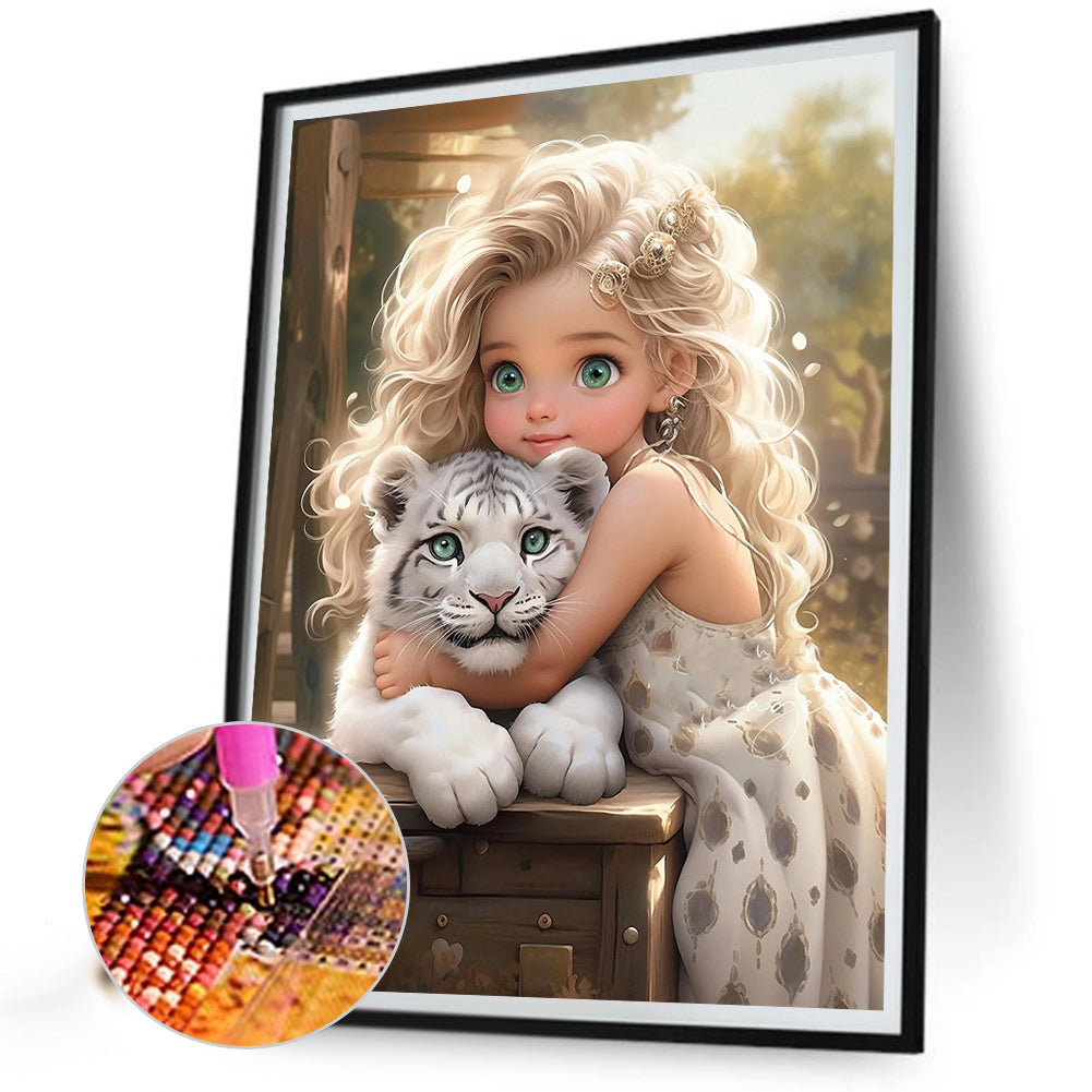 Little Girl Holding Animals - Full Square Drill Diamond Painting 30*40CM