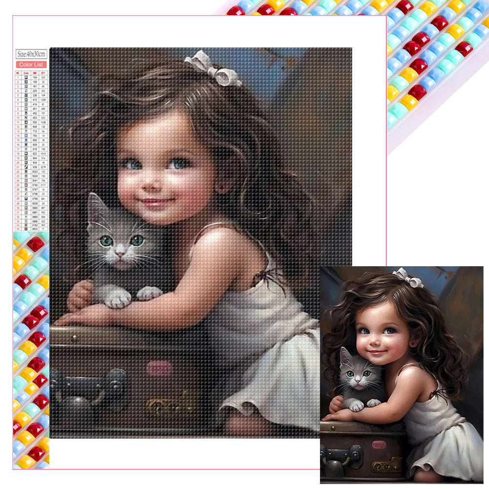 Little Girl Holding Animals - Full Square Drill Diamond Painting 30*40CM