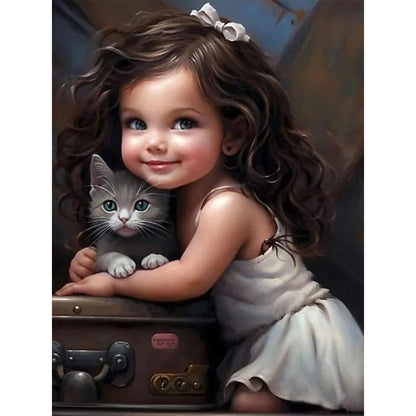 Little Girl Holding Animals - Full Square Drill Diamond Painting 30*40CM