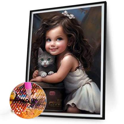 Little Girl Holding Animals - Full Square Drill Diamond Painting 30*40CM