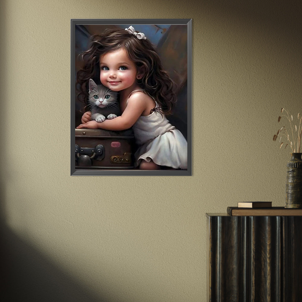 Little Girl Holding Animals - Full Square Drill Diamond Painting 30*40CM