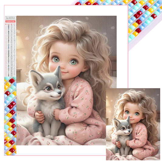 Little Girl Holding Animals - Full Square Drill Diamond Painting 30*40CM