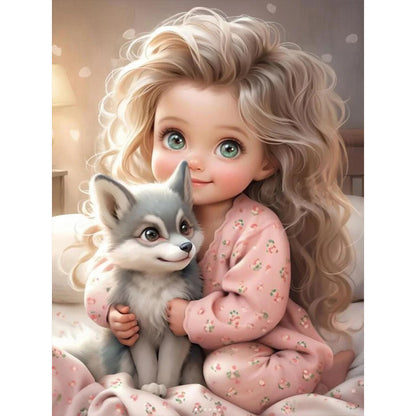 Little Girl Holding Animals - Full Square Drill Diamond Painting 30*40CM