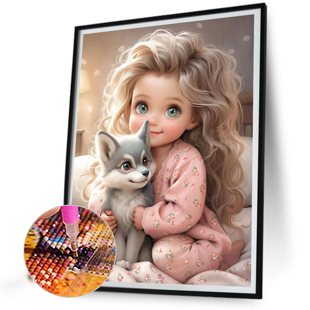 Little Girl Holding Animals - Full Square Drill Diamond Painting 30*40CM