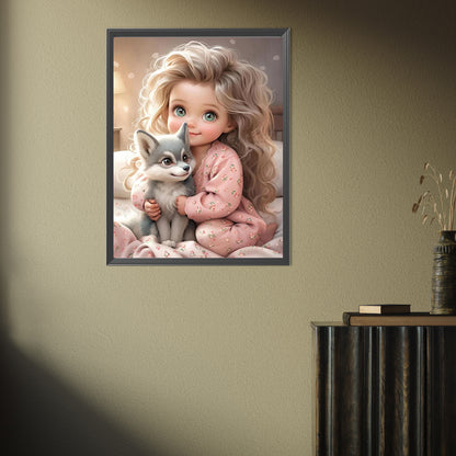 Little Girl Holding Animals - Full Square Drill Diamond Painting 30*40CM