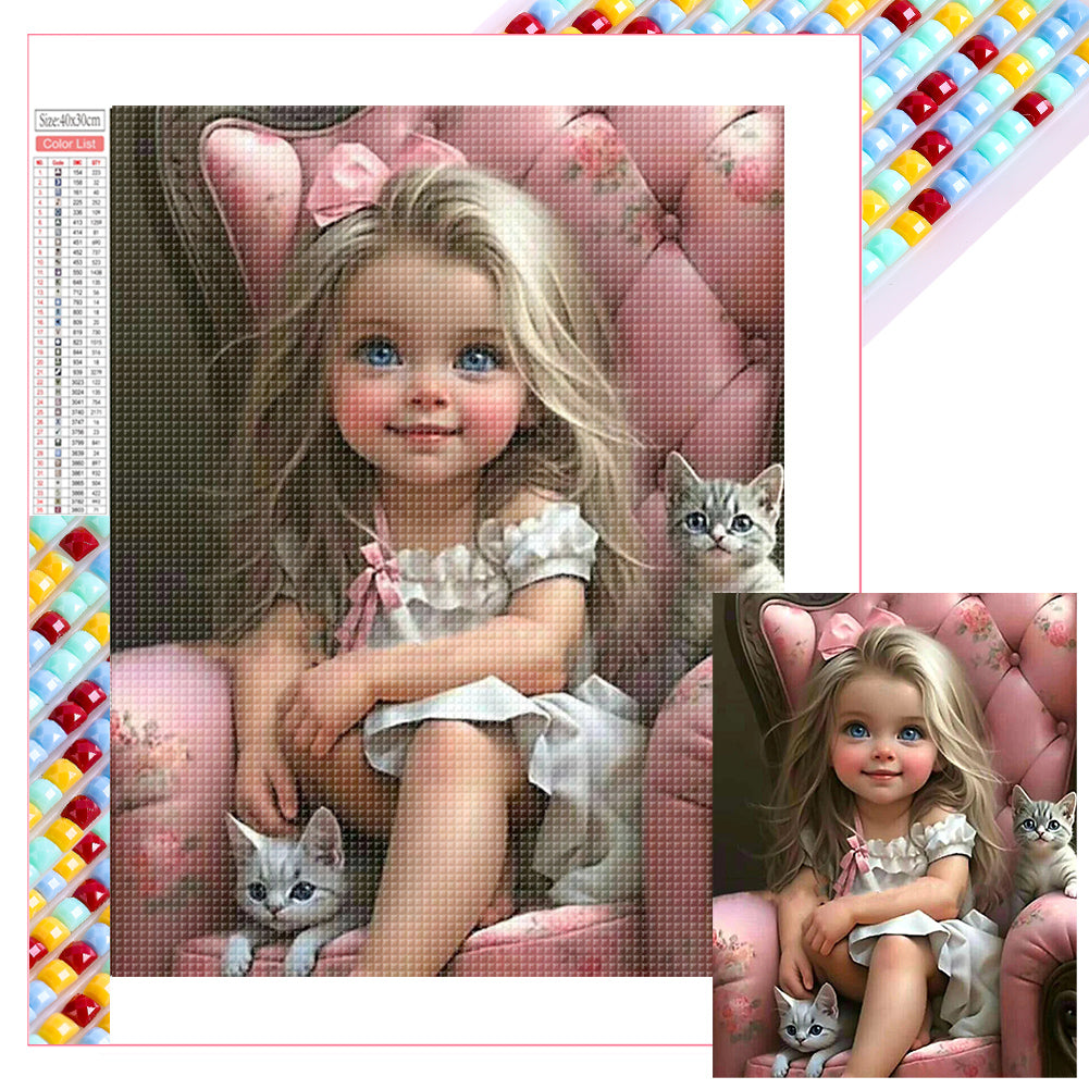 Little Girl Holding Animals - Full Square Drill Diamond Painting 30*40CM