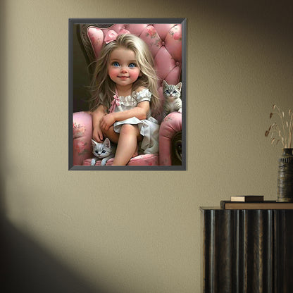 Little Girl Holding Animals - Full Square Drill Diamond Painting 30*40CM