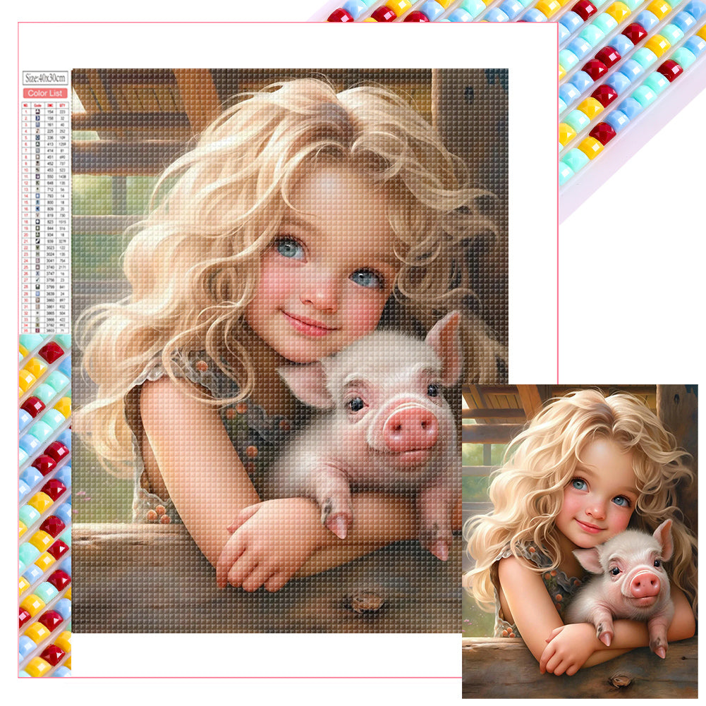 Little Girl Holding Animals - Full Square Drill Diamond Painting 30*40CM