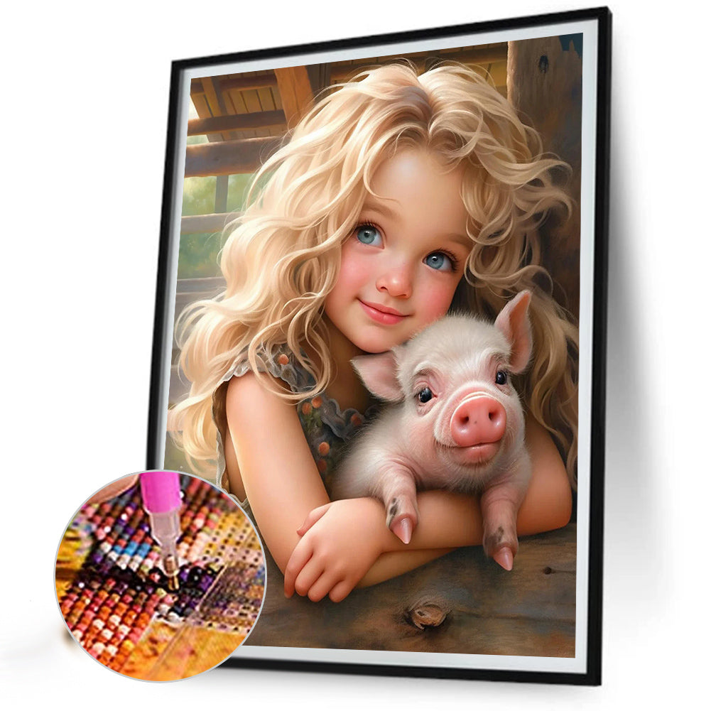 Little Girl Holding Animals - Full Square Drill Diamond Painting 30*40CM