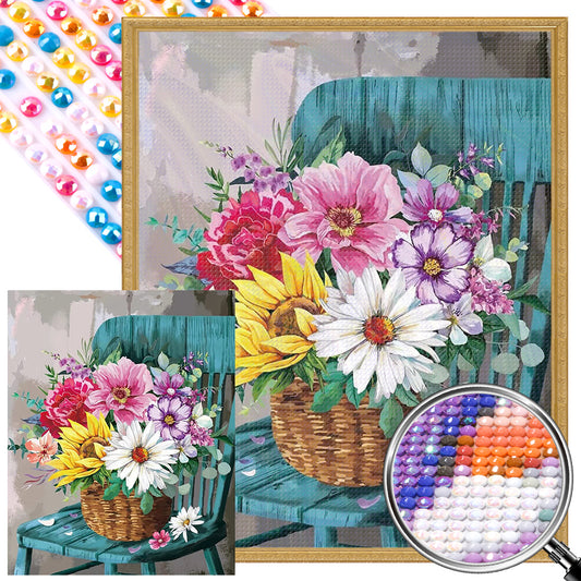 Flower Basket On Chair - Full AB Round Drill Diamond Painting 40*50CM