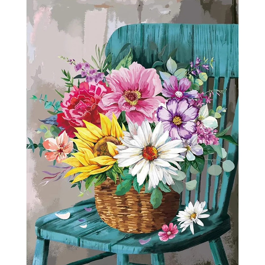 Flower Basket On Chair - Full AB Round Drill Diamond Painting 40*50CM