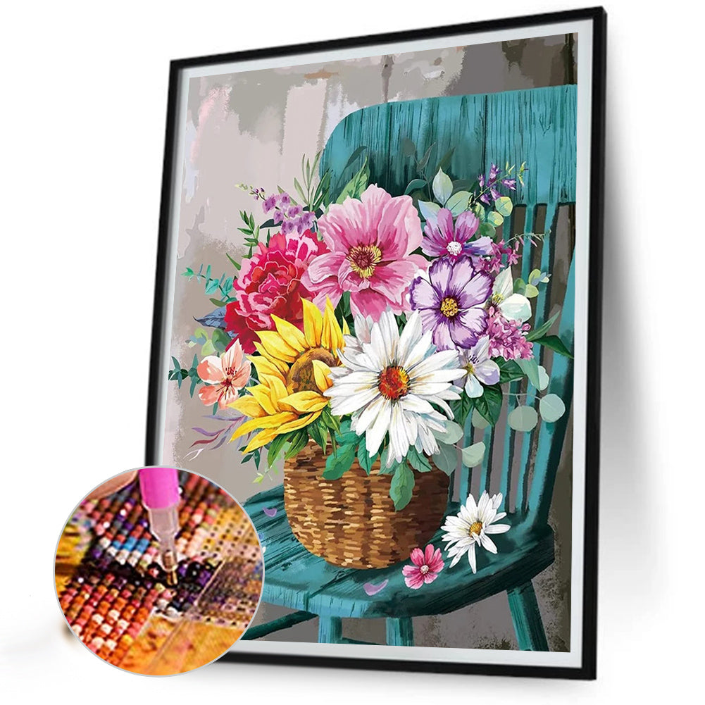 Flower Basket On Chair - Full AB Round Drill Diamond Painting 40*50CM