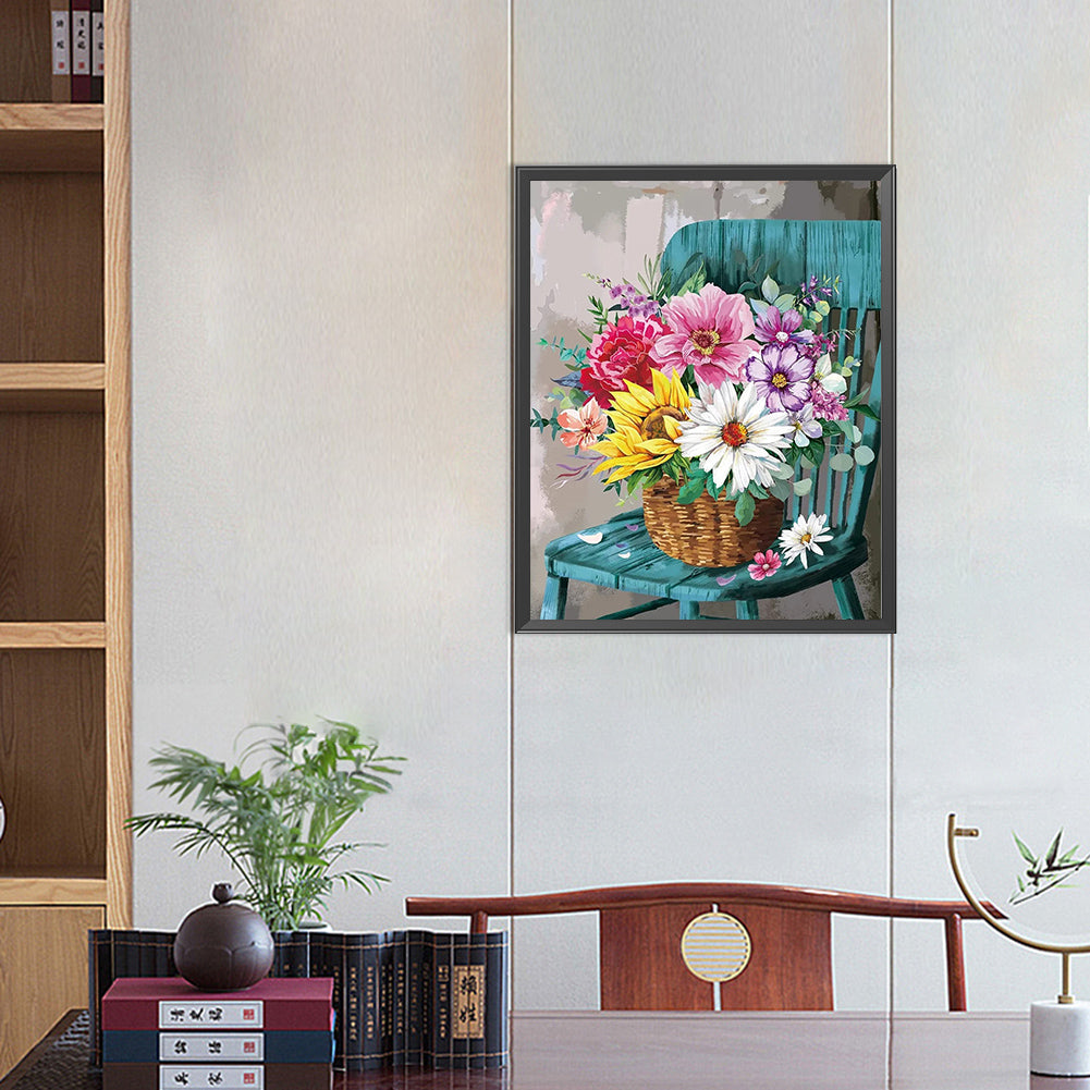 Flower Basket On Chair - Full AB Round Drill Diamond Painting 40*50CM