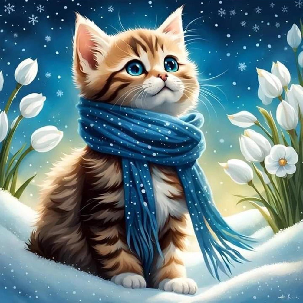 Scarf Cat - Full Round Drill Diamond Painting 30*30CM