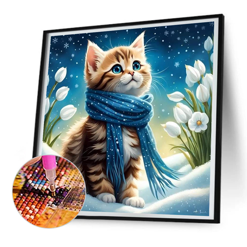 Scarf Cat - Full Round Drill Diamond Painting 30*30CM