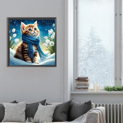 Scarf Cat - Full Round Drill Diamond Painting 30*30CM