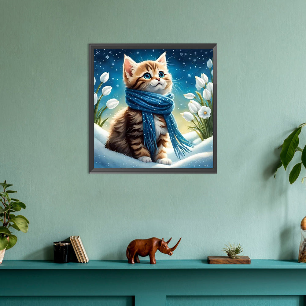 Scarf Cat - Full Round Drill Diamond Painting 30*30CM