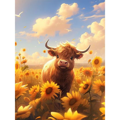 Cows In The Sunflower Field - Full Round Drill Diamond Painting 30*40CM