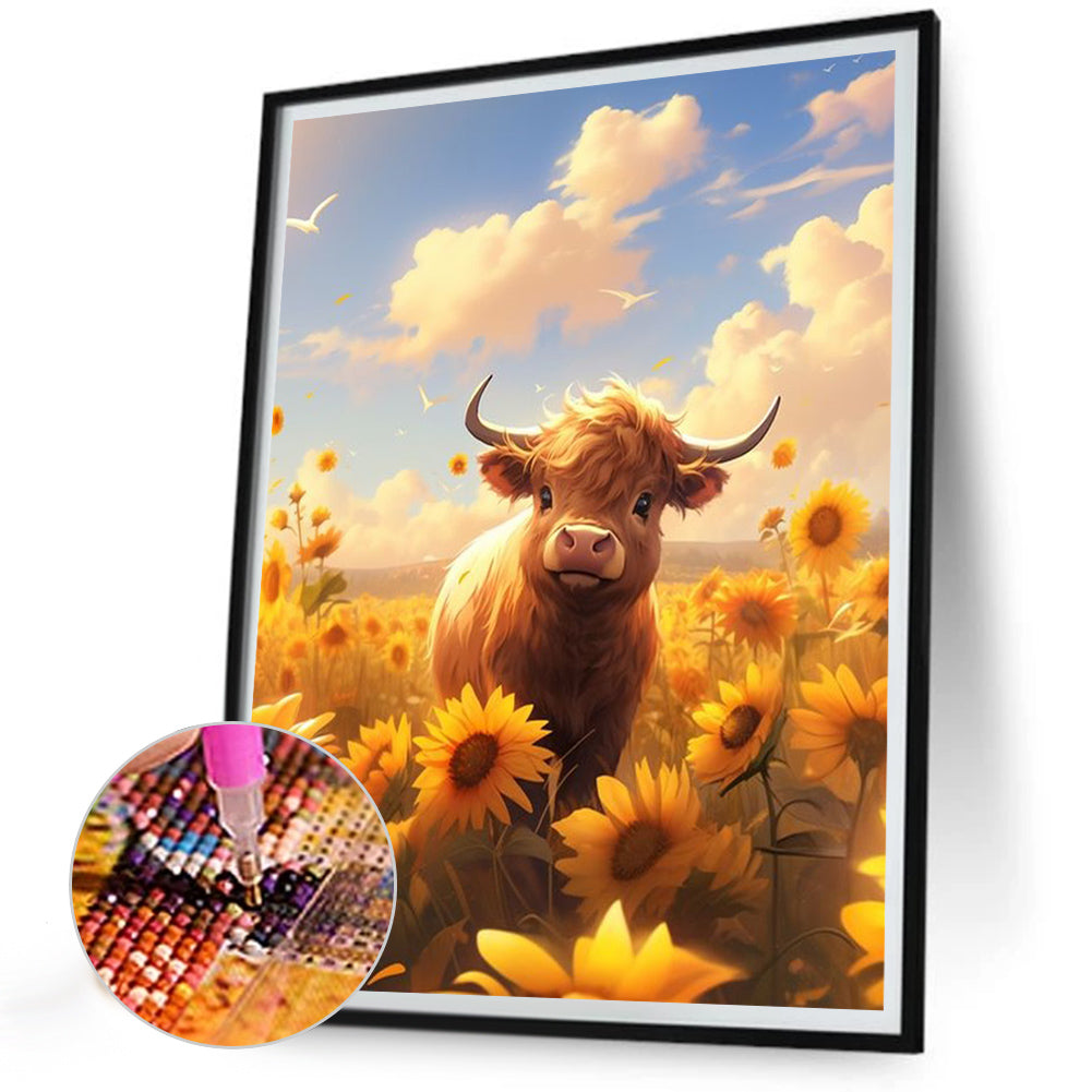 Cows In The Sunflower Field - Full Round Drill Diamond Painting 30*40CM