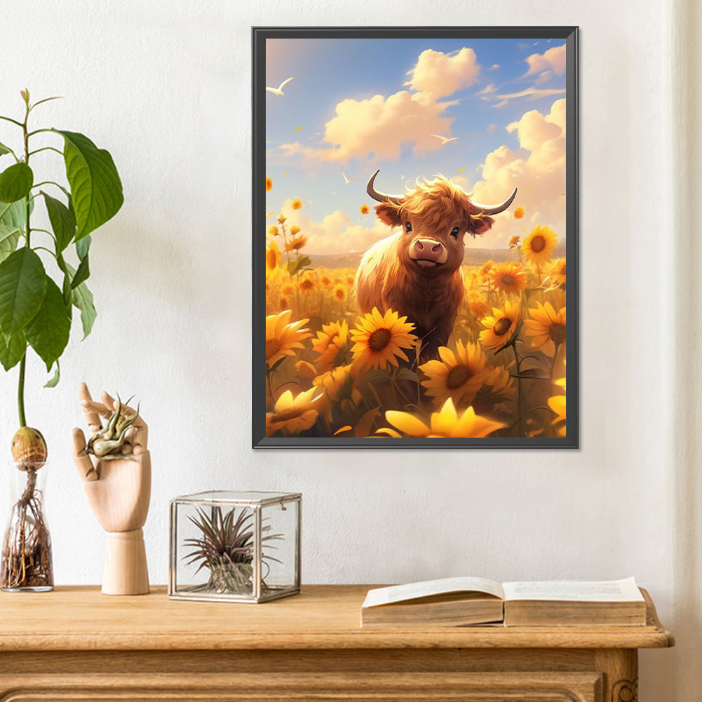 Cows In The Sunflower Field - Full Round Drill Diamond Painting 30*40CM