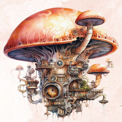 Steampunk Mushroom House - Full Round Drill Diamond Painting 30*30CM